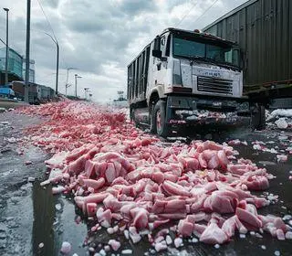 caminhão com carga de carne congelada