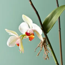 orquídea com folhas e raízes secas